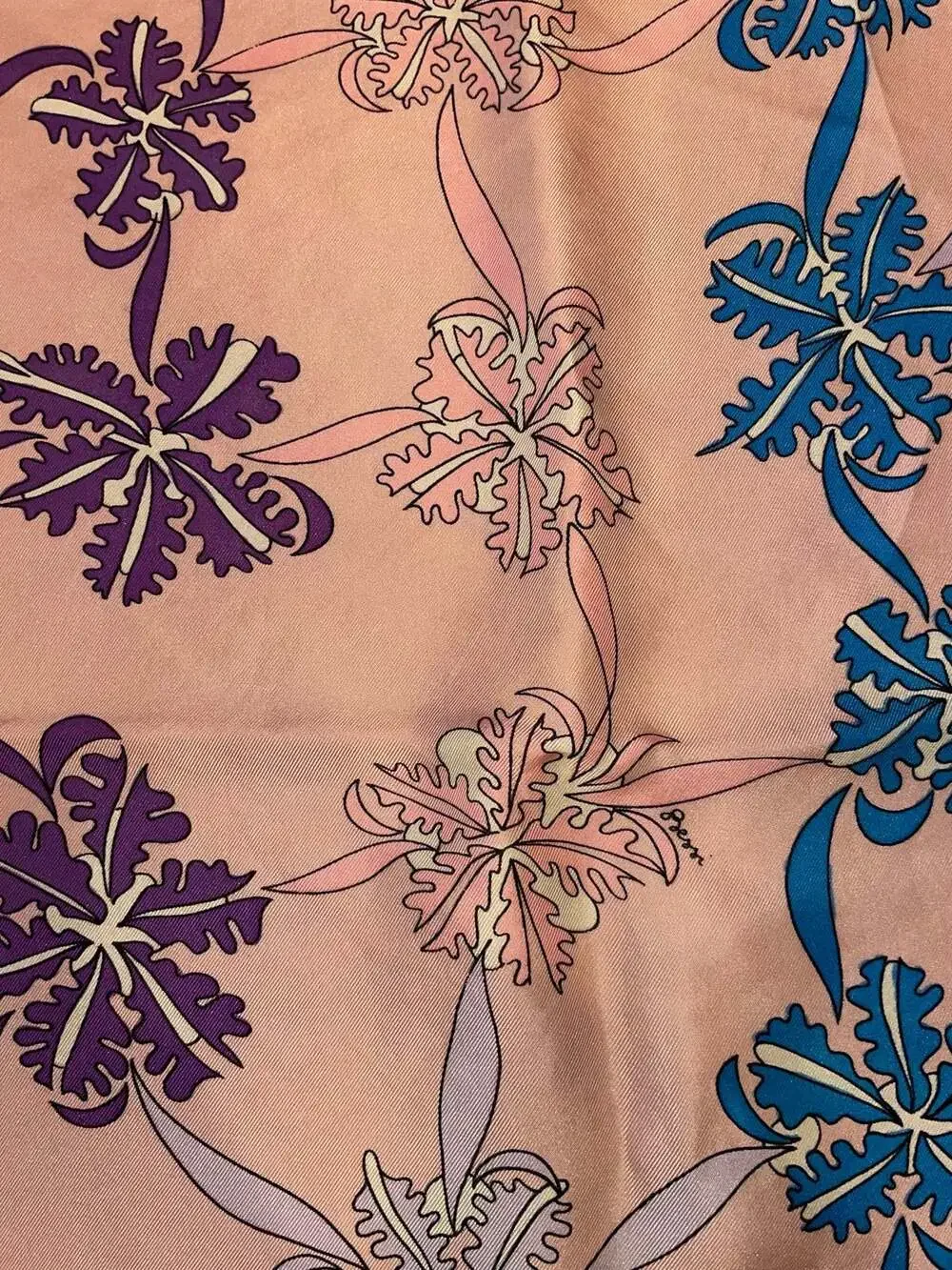 Vintage Bessi Italy Silk Floral Scarf Pink Blue 34” Square Made in Italy